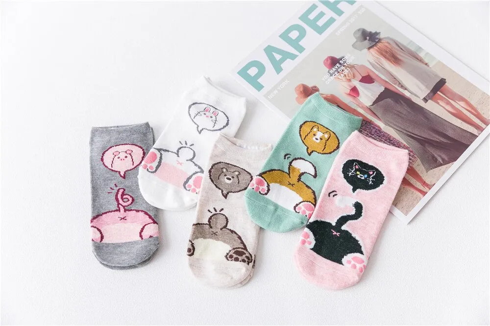 1 Pair Breathable Cute Funny Cartoon Animal 3D Printed Ankle Length Socks