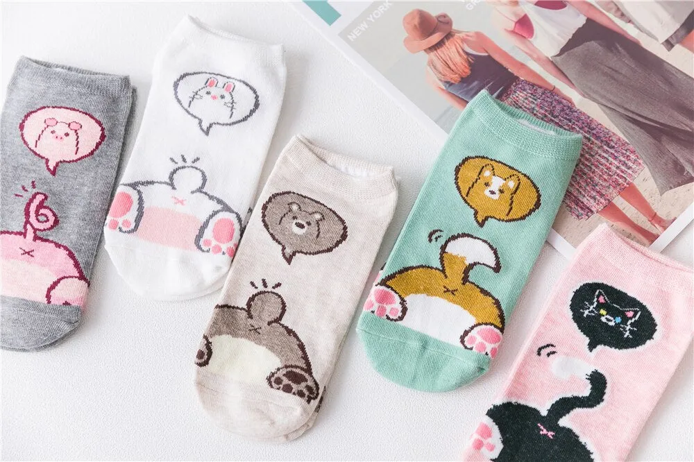 1 Pair Breathable Cute Funny Cartoon Animal 3D Printed Ankle Length Socks