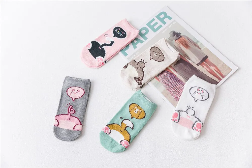 1 Pair Breathable Cute Funny Cartoon Animal 3D Printed Ankle Length Socks