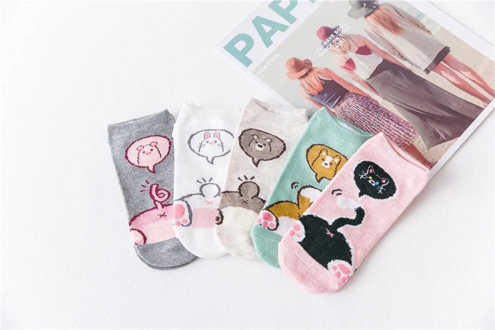 1 Pair Breathable Cute Funny Cartoon Animal 3D Printed Ankle Length Socks