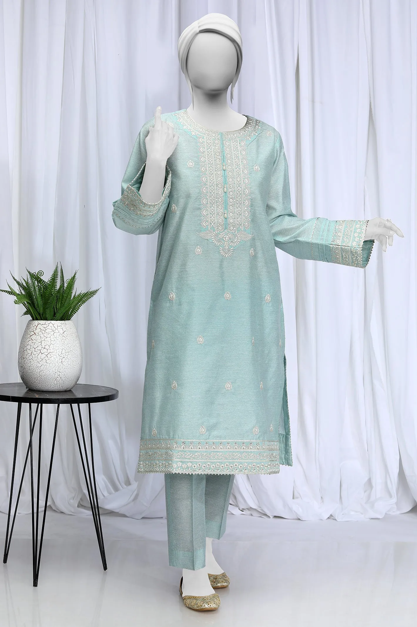 2PC Embroidered Sky Blue