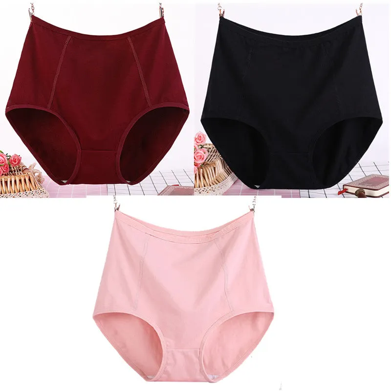 3Pcs/Lot Big Size Xl-6Xl Sexy High Waist Womens Cotton Solid Panties Breathable Briefs Underwear Lin