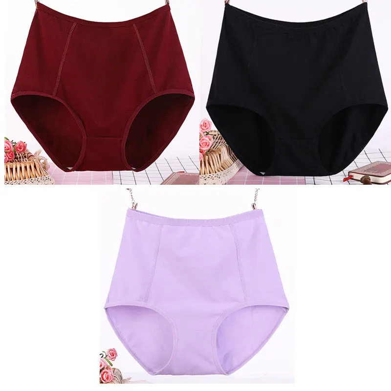 3Pcs/Lot Big Size Xl-6Xl Sexy High Waist Womens Cotton Solid Panties Breathable Briefs Underwear Lin