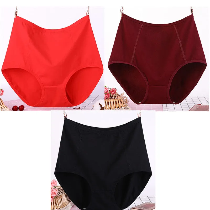 3Pcs/Lot Big Size Xl-6Xl Sexy High Waist Womens Cotton Solid Panties Breathable Briefs Underwear Lin