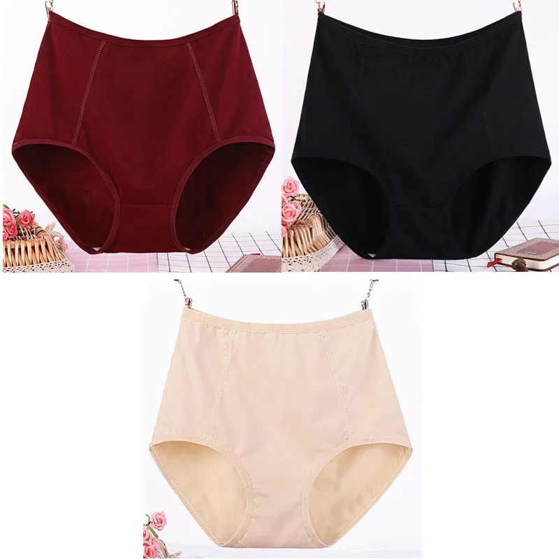 3Pcs/Lot Big Size Xl-6Xl Sexy High Waist Womens Cotton Solid Panties Breathable Briefs Underwear Lin