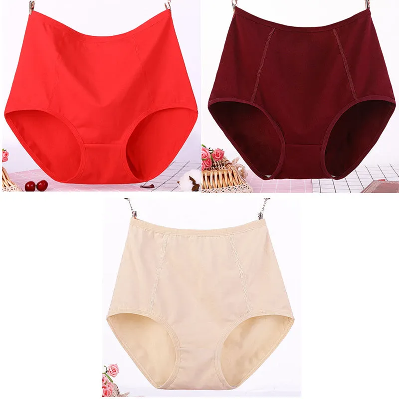 3Pcs/Lot Big Size Xl-6Xl Sexy High Waist Womens Cotton Solid Panties Breathable Briefs Underwear Lin