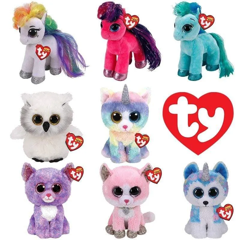 40 Style Ty Cute Animal Plush Toy Doll Big Eye Owl Dinosaur Unicorn Pony Bat Fox 15cm Soft Stuffed Plush Collectible Toys Gift