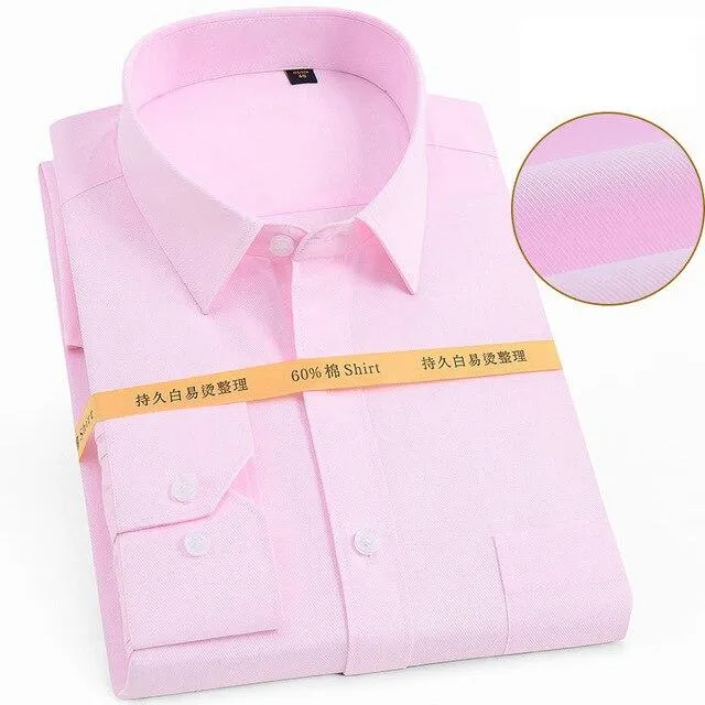 60% Cotton Men's Formal Long Sleeve Plain Color Turn-Down Collar Shirt