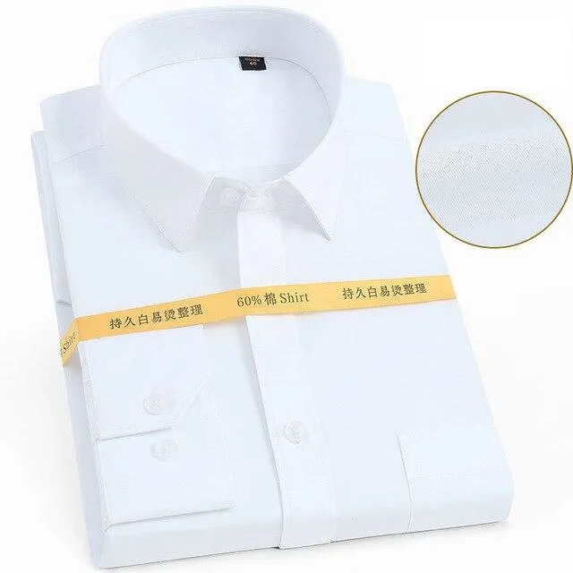 60% Cotton Men's Formal Long Sleeve Plain Color Turn-Down Collar Shirt