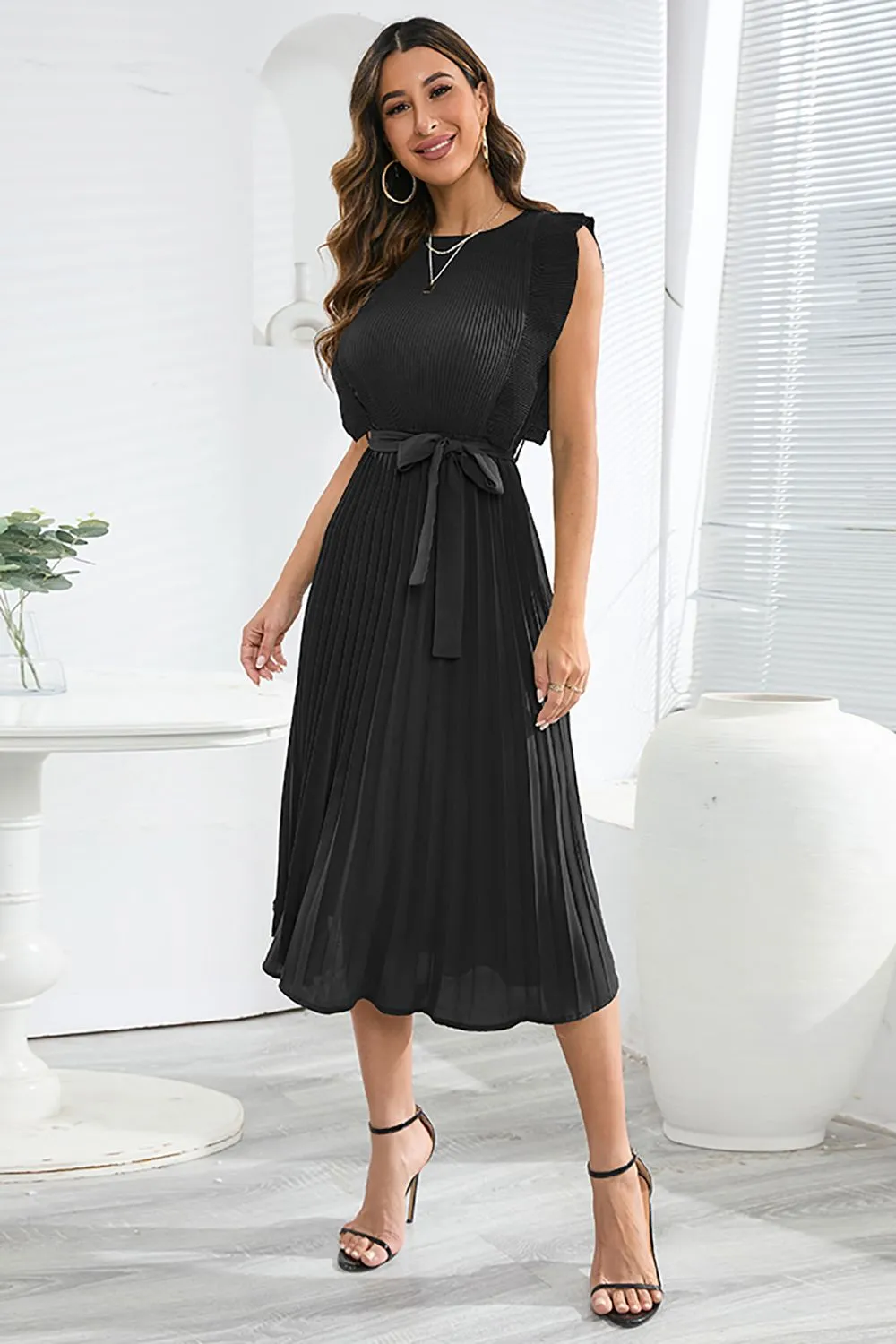 A-Line Sleeveless Black Casual Dress