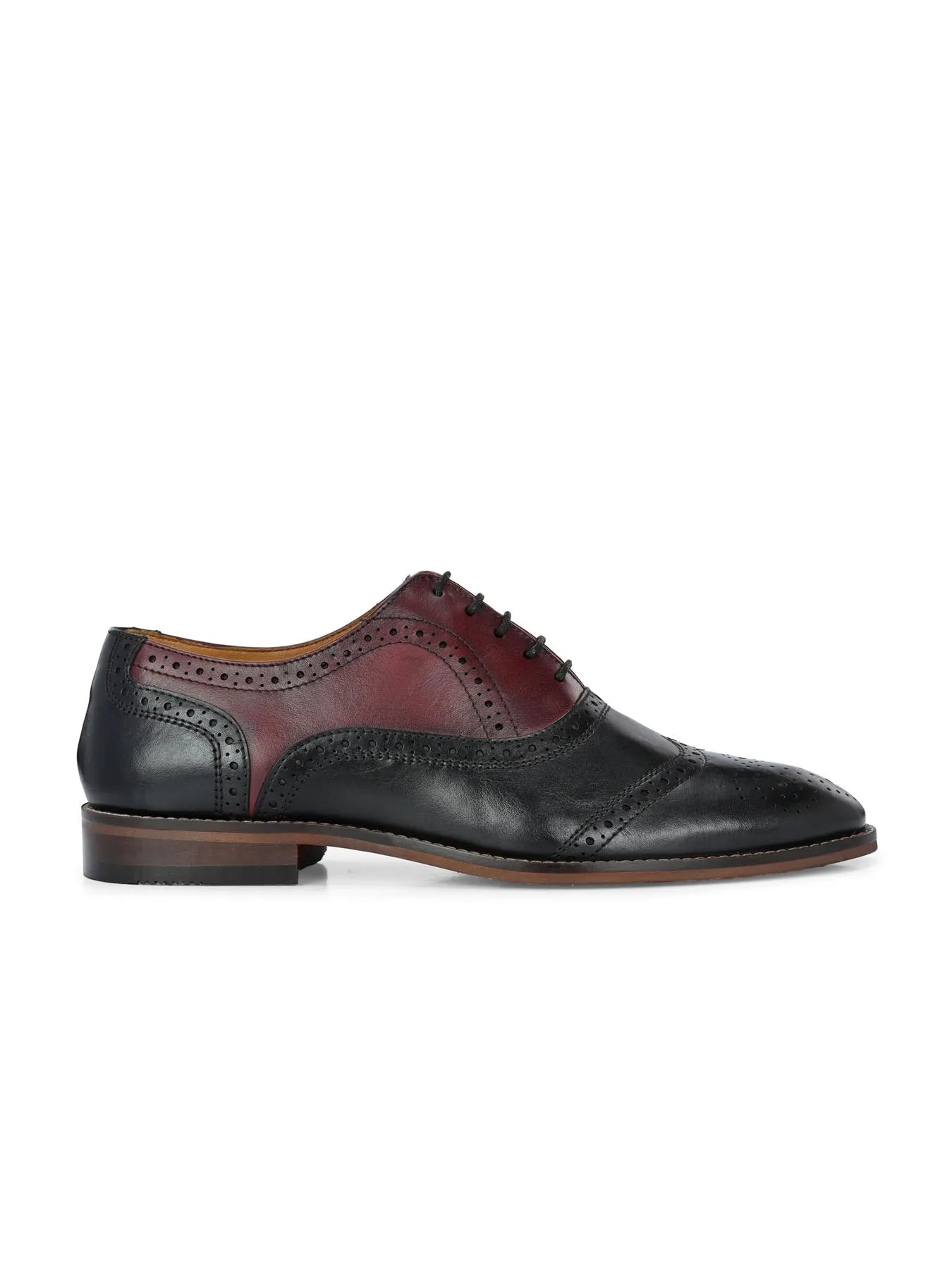 Alberto Torresi Genuine Leather Black Bordo Brogue Formal Lace Ups