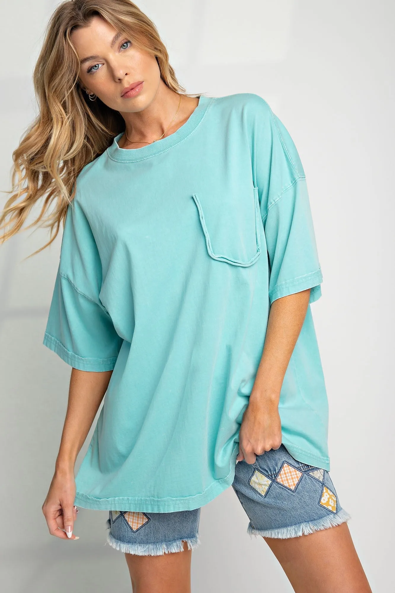 Aqua Faded Wash Maternity Short Sleeve Top