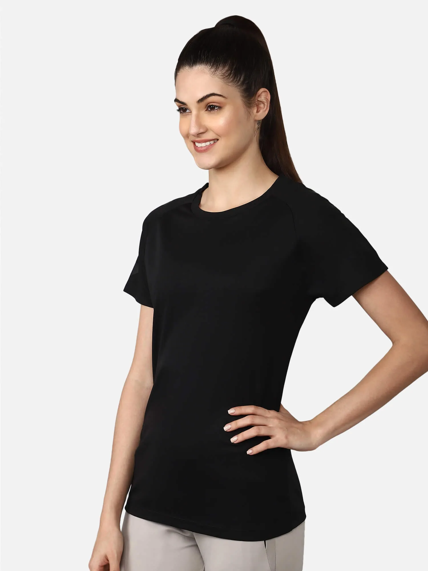 Azure Women Polyester Black T-Shirt