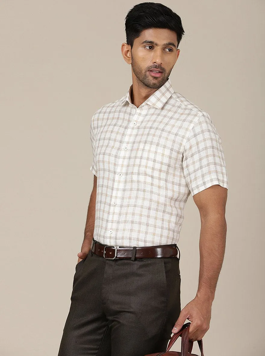 Beige Checked Regular Fit Formal Shirt | JadeBlue