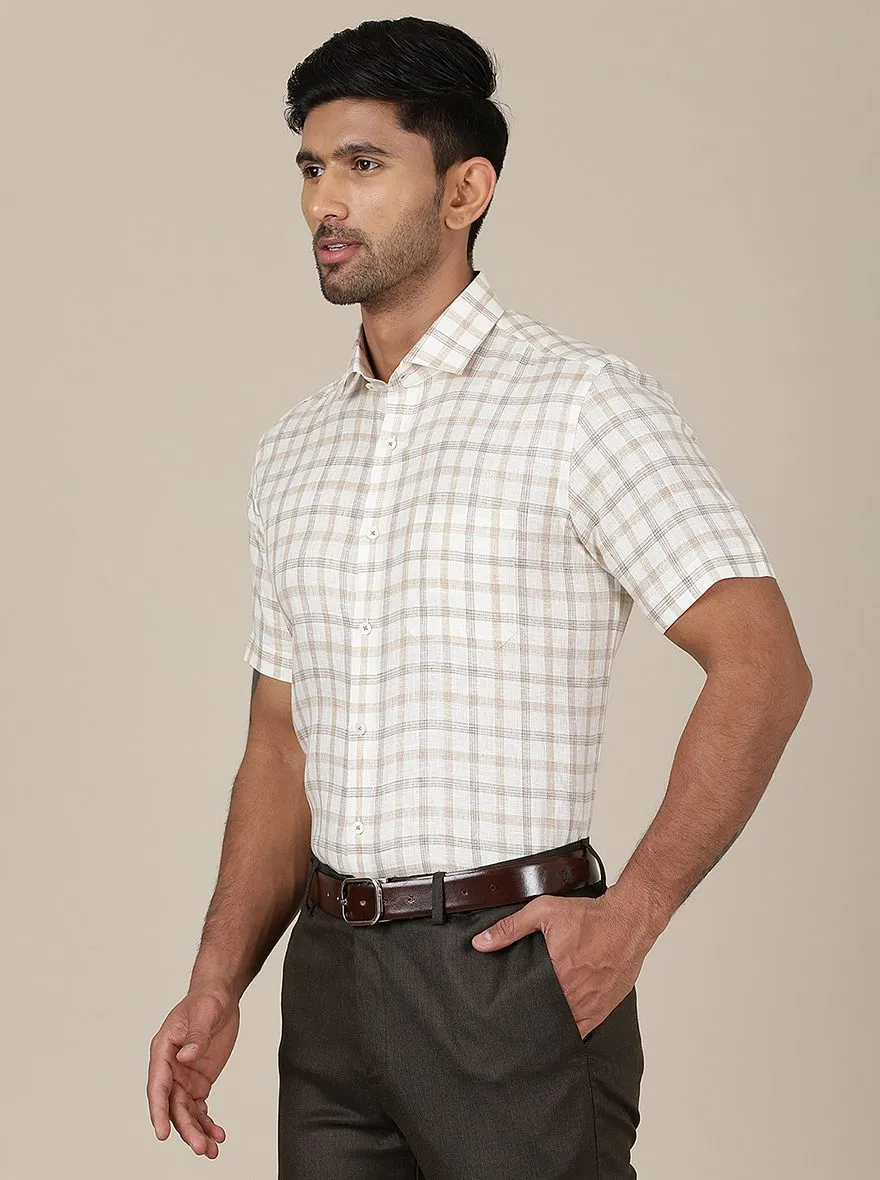 Beige Checked Regular Fit Formal Shirt | JadeBlue