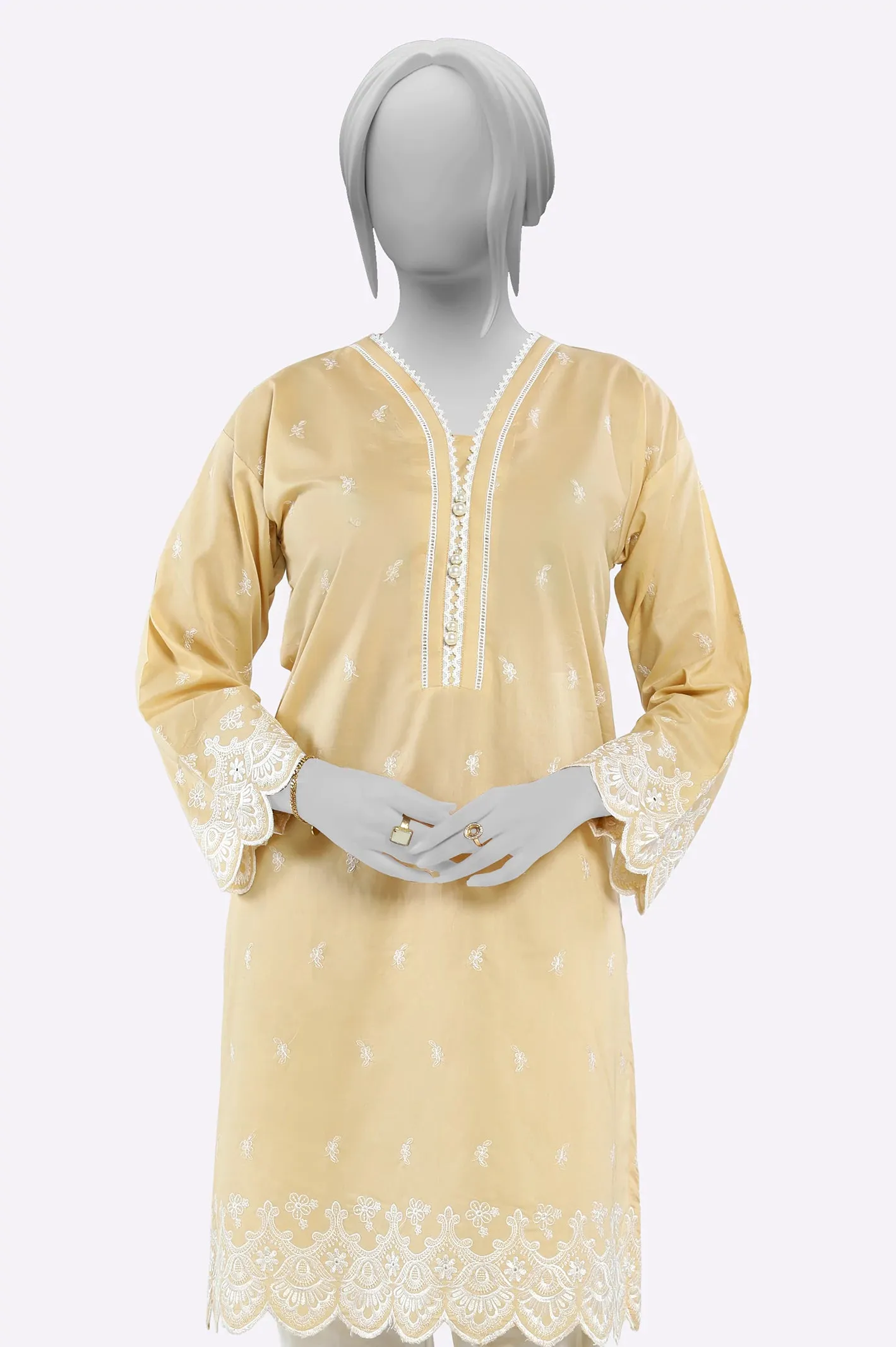 Beige Embroidered Kurti