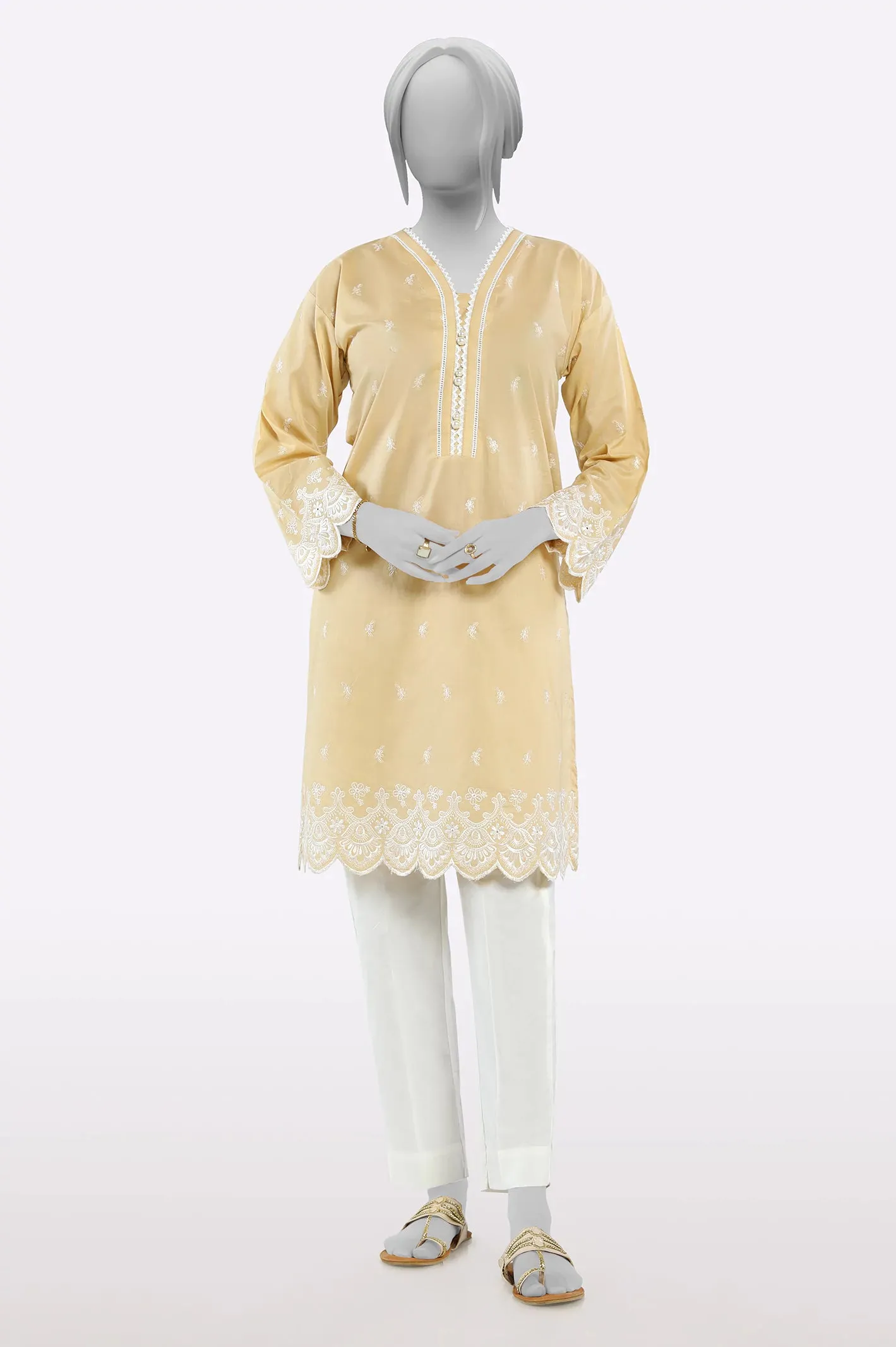 Beige Embroidered Kurti