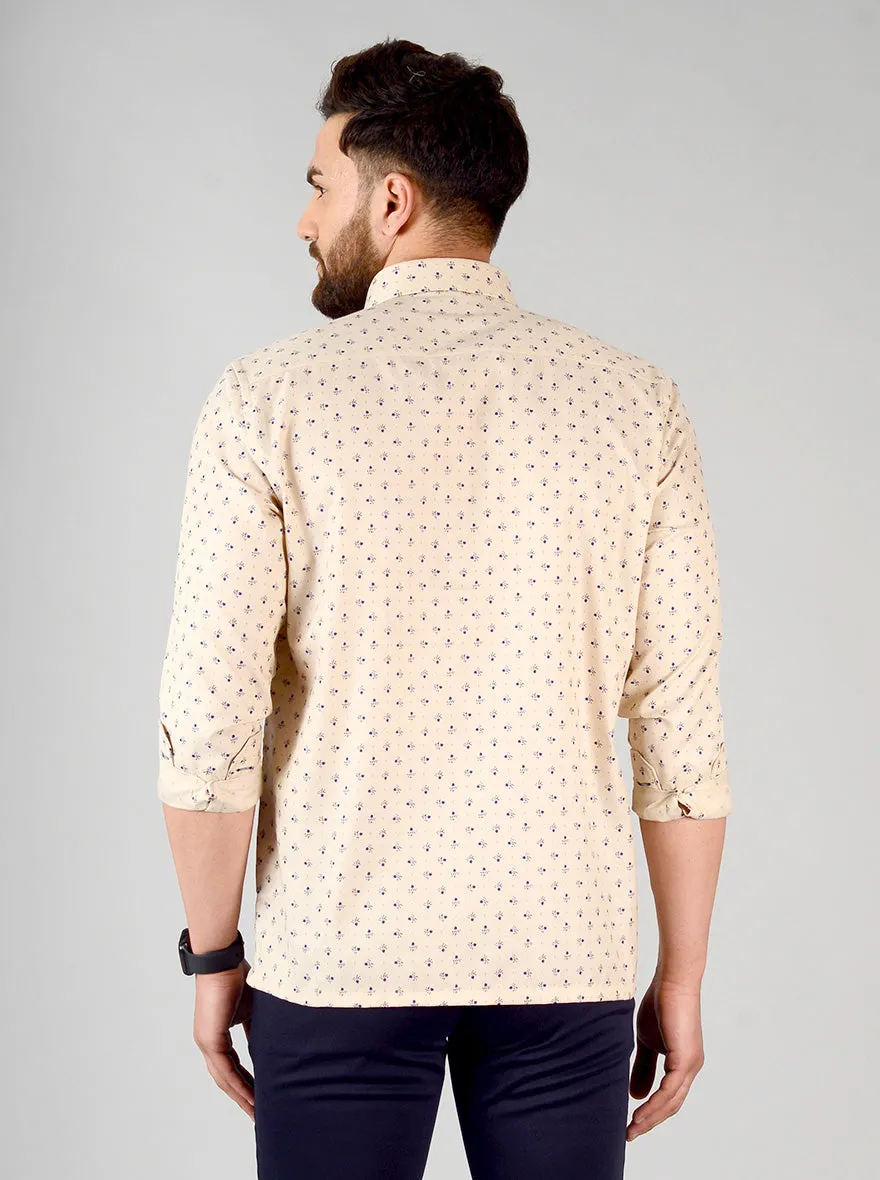 Beige Printed Regular Fit Formal Shirt | Greenfibre