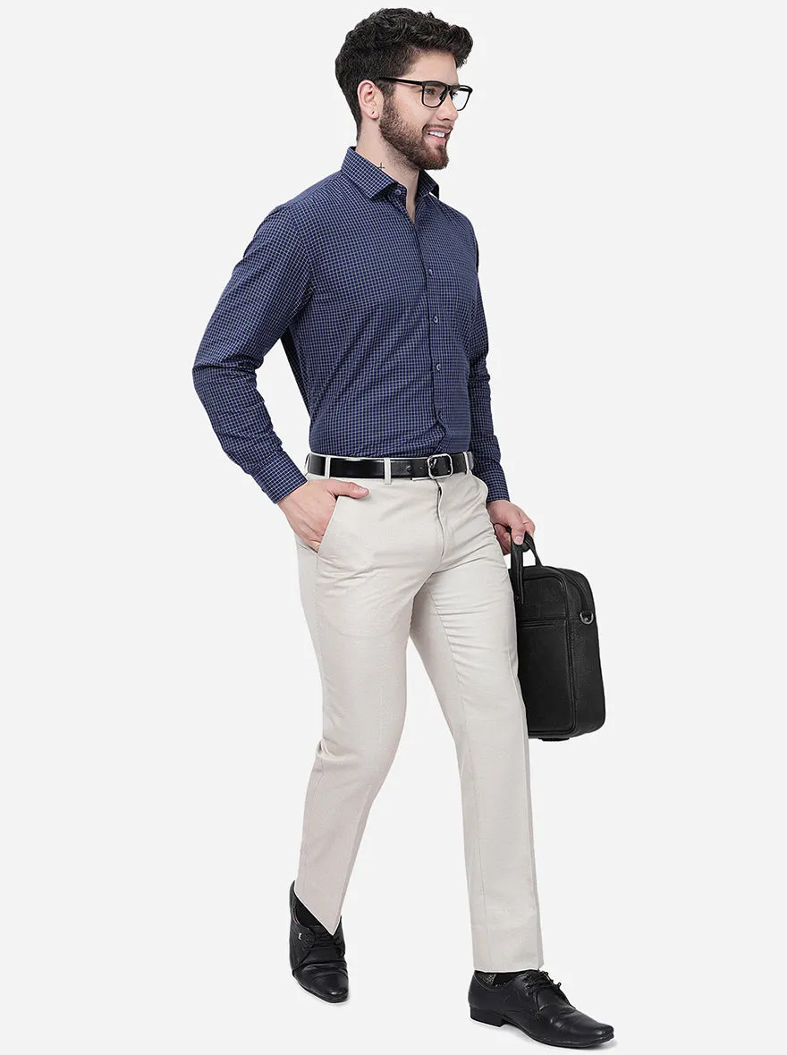 Beige Solid Classic Fit Formal Trouser | Greenfibre