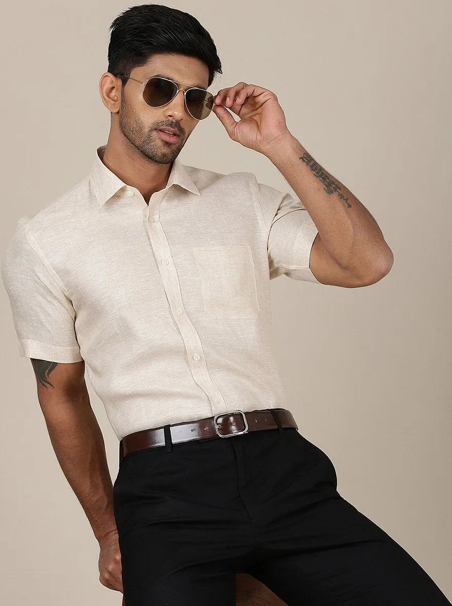 Beige Solid Regular Fit Formal Shirt | JadeBlue