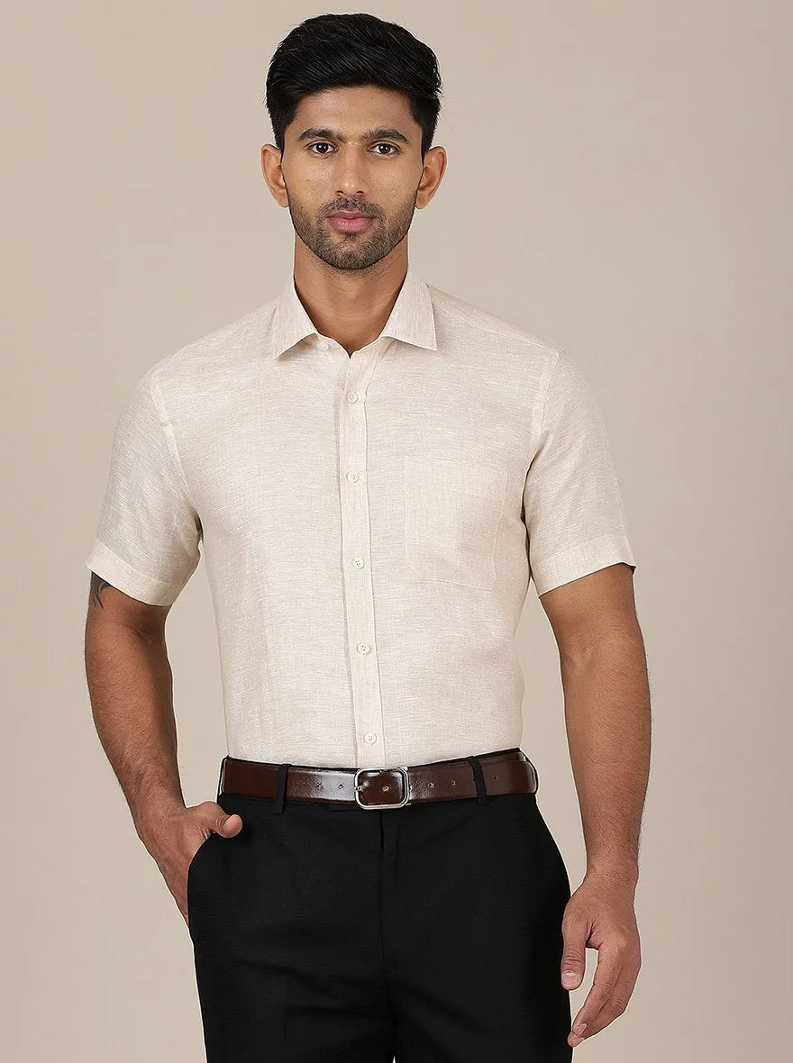 Beige Solid Regular Fit Formal Shirt | JadeBlue