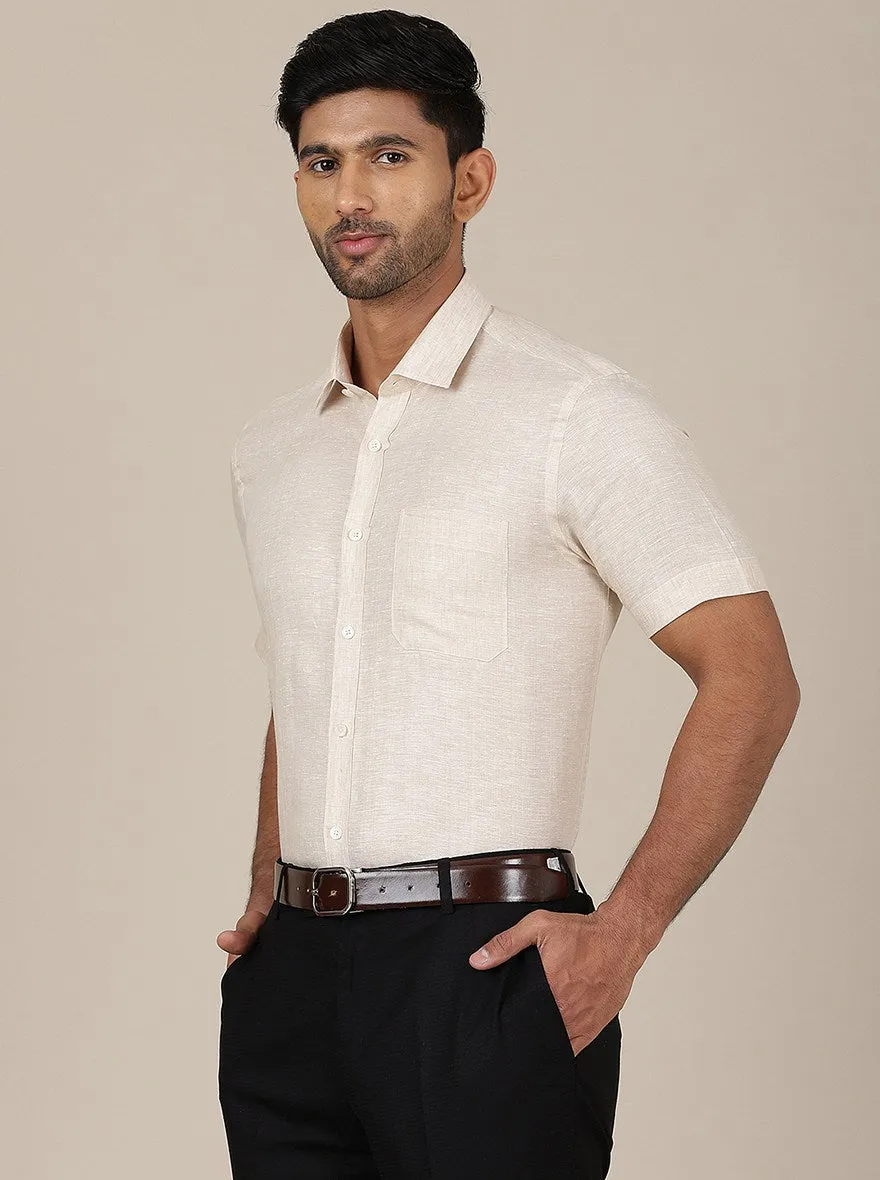 Beige Solid Regular Fit Formal Shirt | JadeBlue