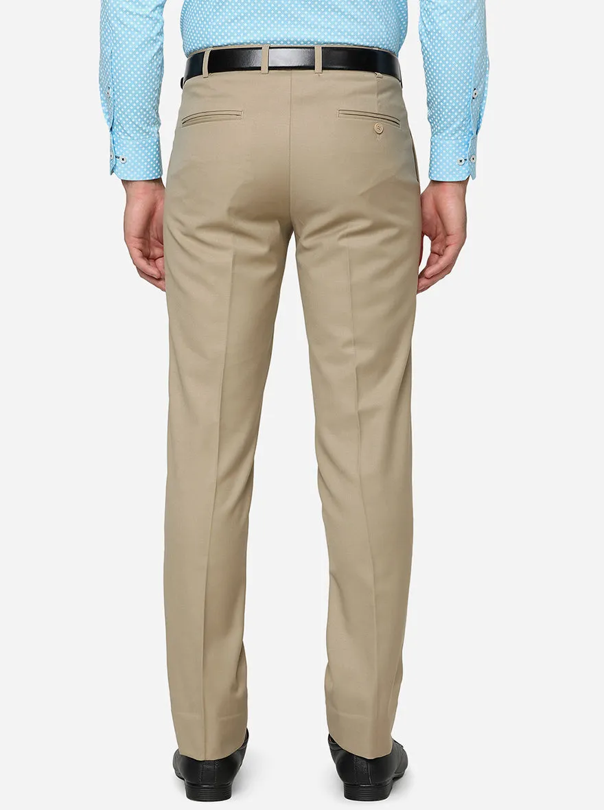 Beige Solid Slim Fit Formal Trouser | Metal