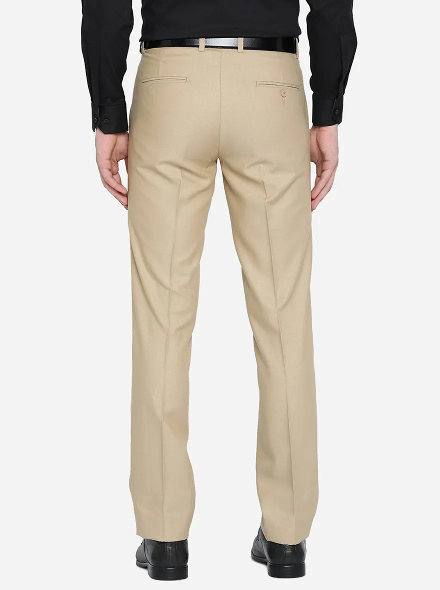 Beige Solid Slim Fit Formal Trouser | Metal