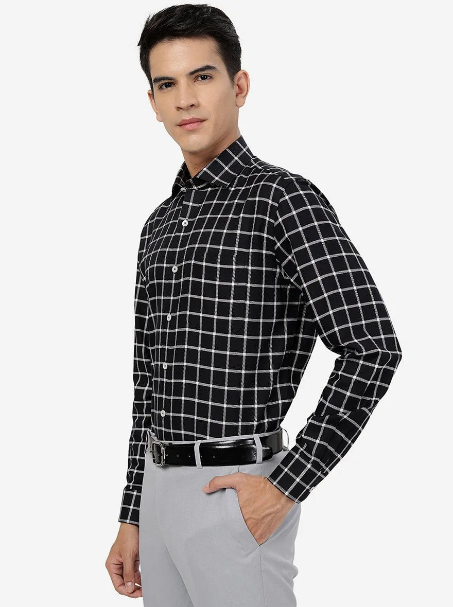 Black Checked Regular Fit Formal Shirt | JadeBlue