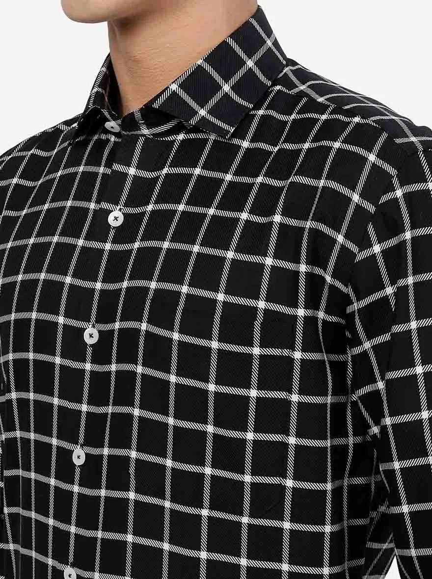 Black Checked Regular Fit Formal Shirt | JadeBlue