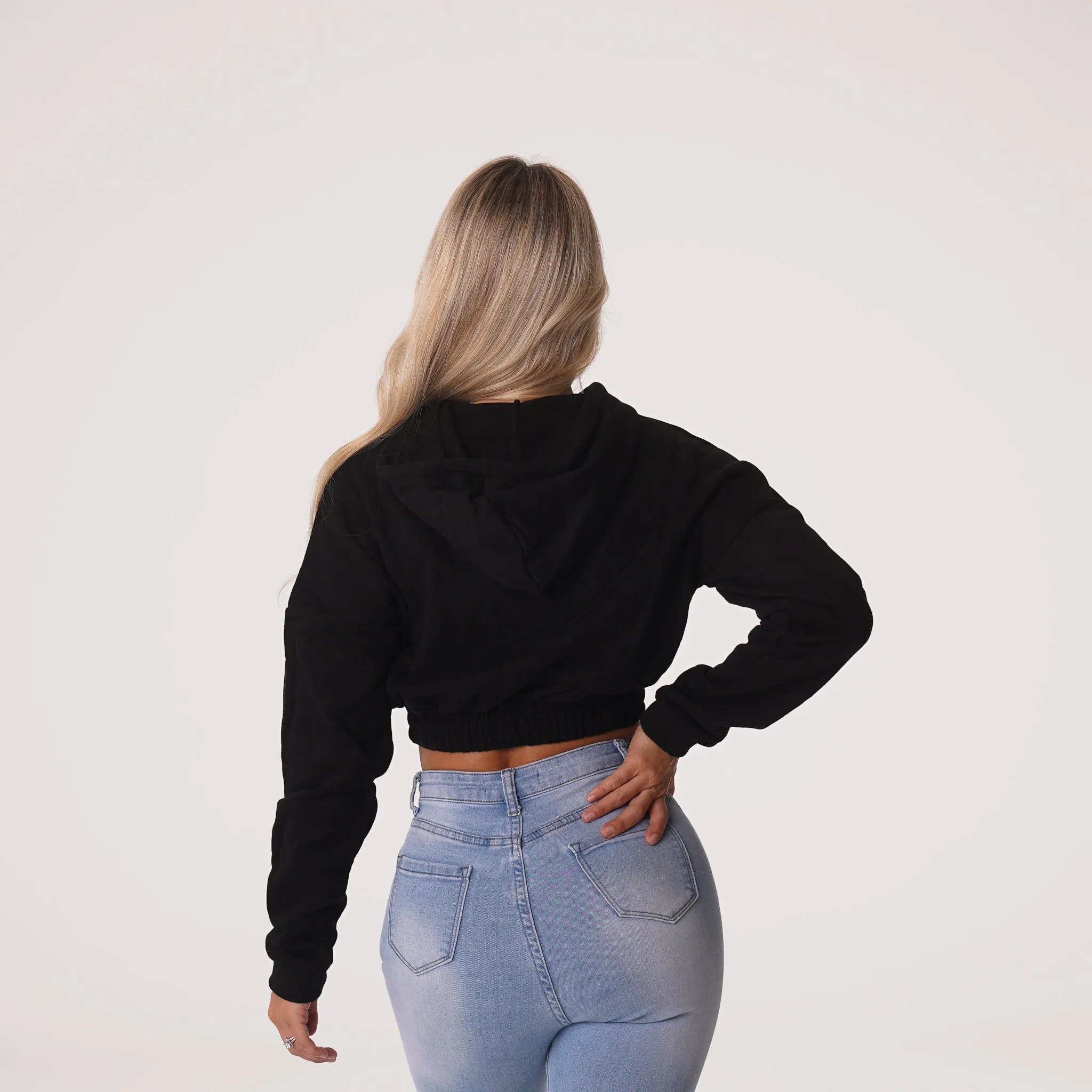 Black Cozy Vibes Drop Shoulder Cropped Hoodie