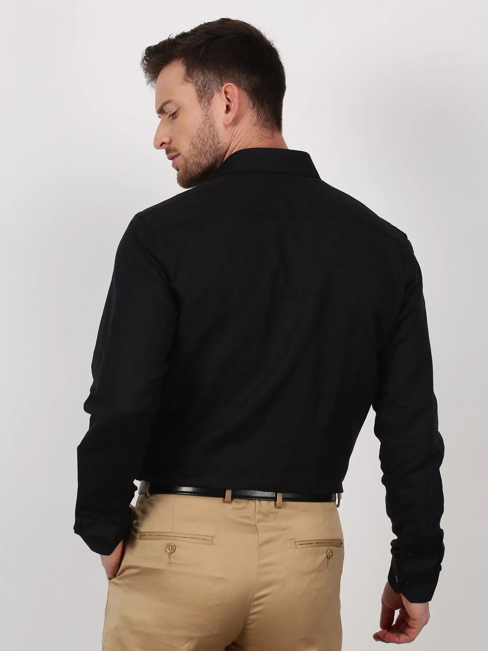 Black Solid Long Sleeve Formal Shirt