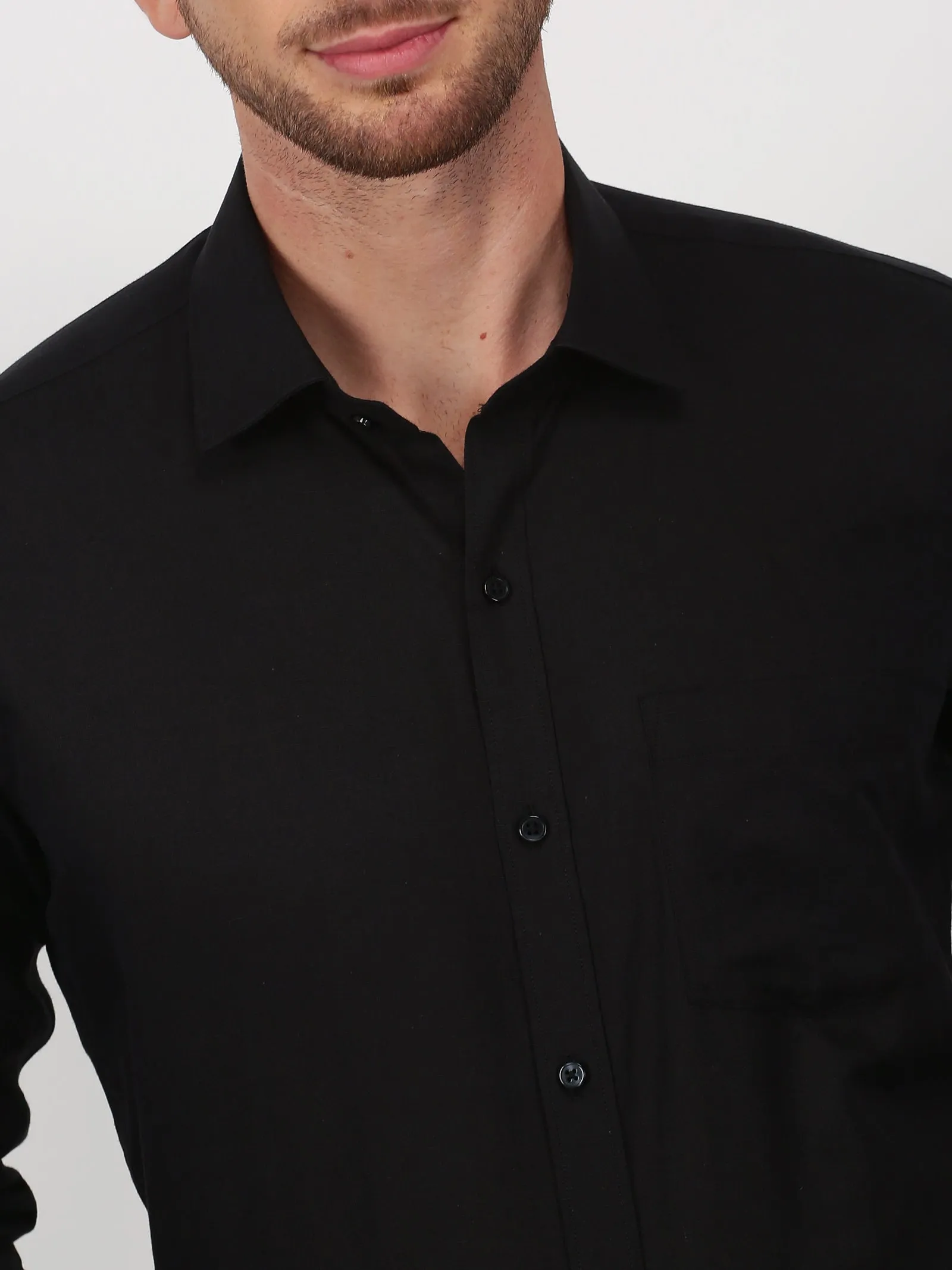 Black Solid Long Sleeve Formal Shirt