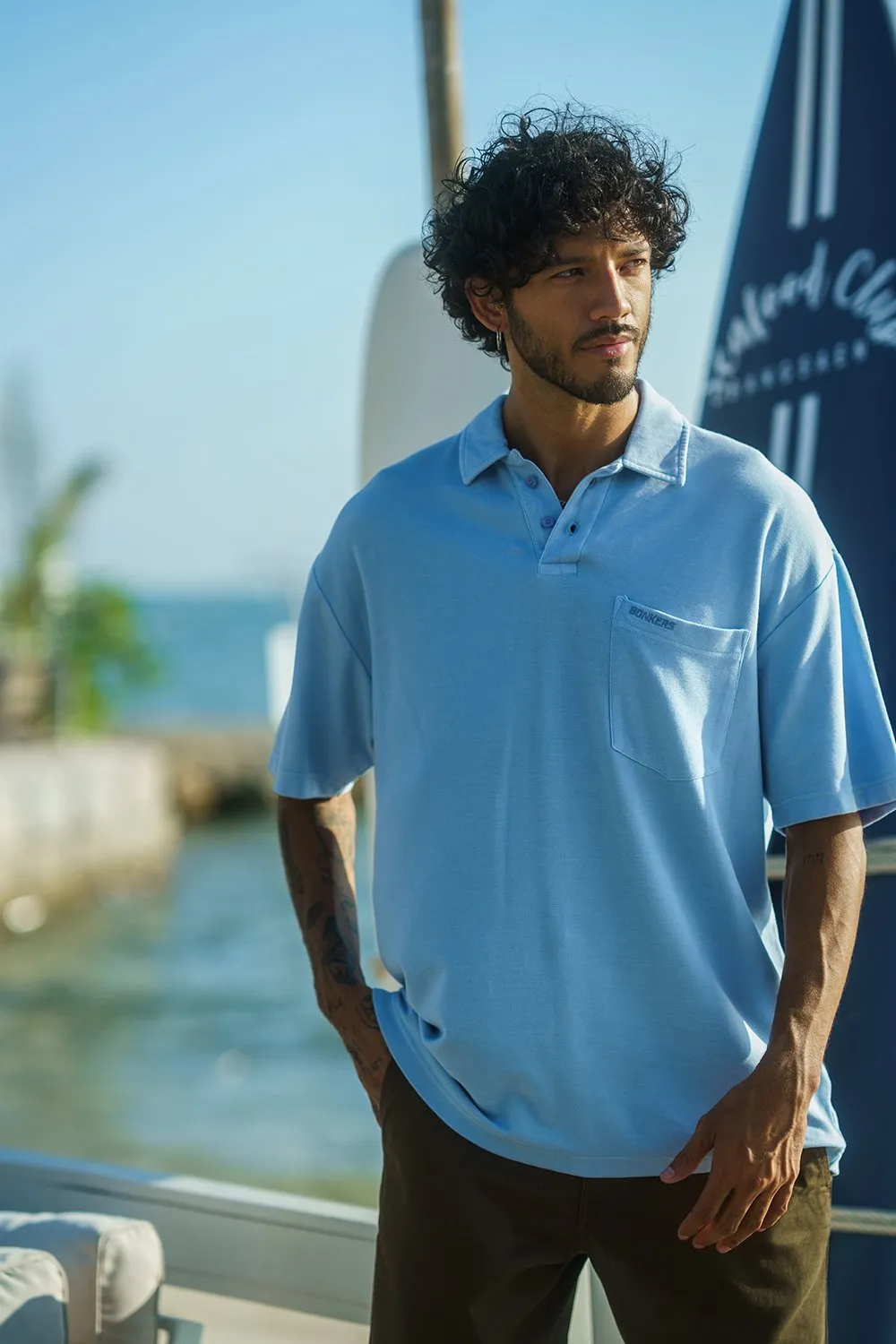 Blue Heavyweight Faded Polo