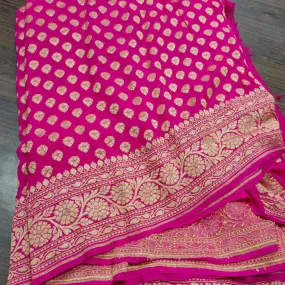 Bold Pink Elegant Jaal Banarasi Saree