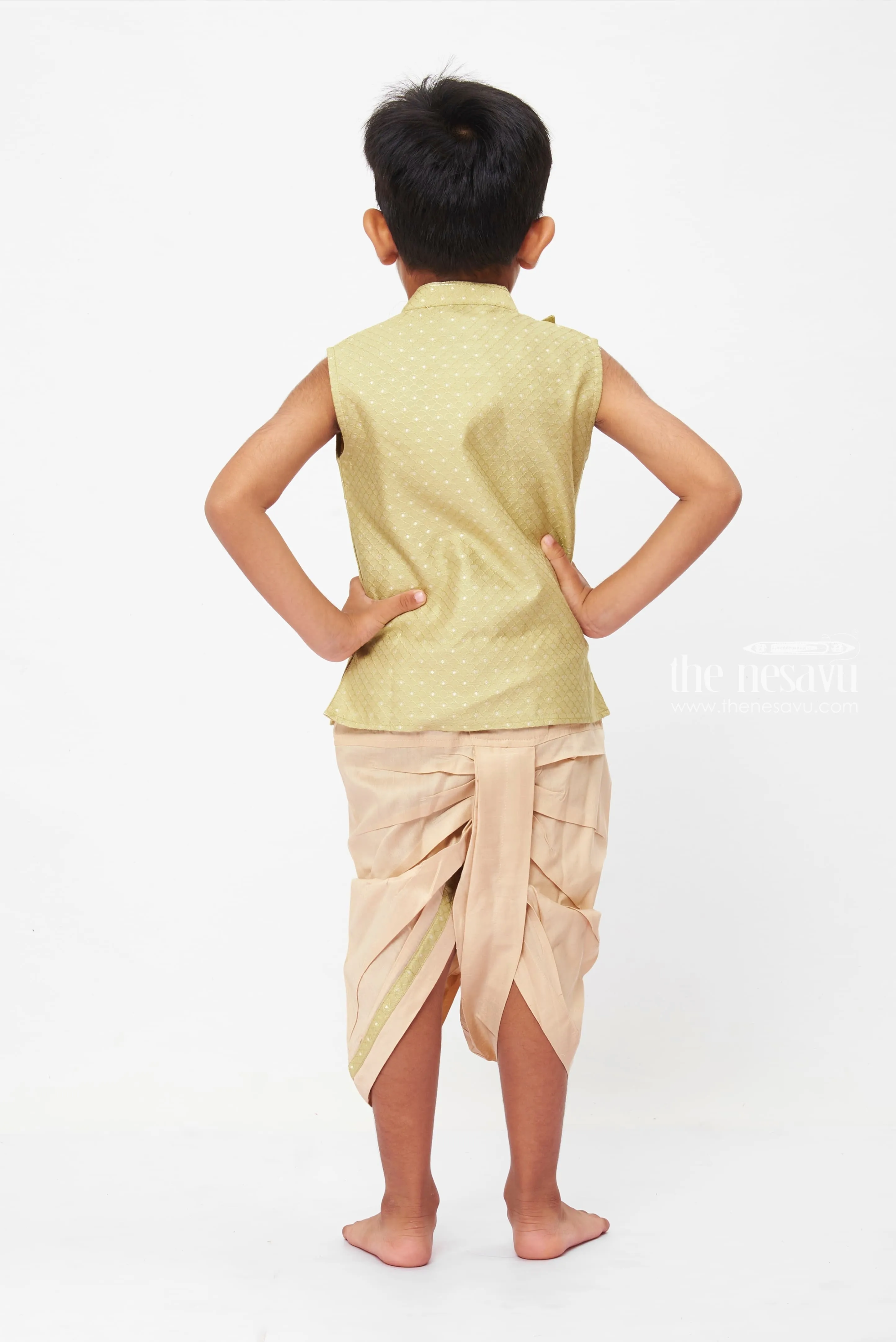 Boys Elegant Green Kurta with Beige Dhoti Set - Elegant Traditional Wear for Kids