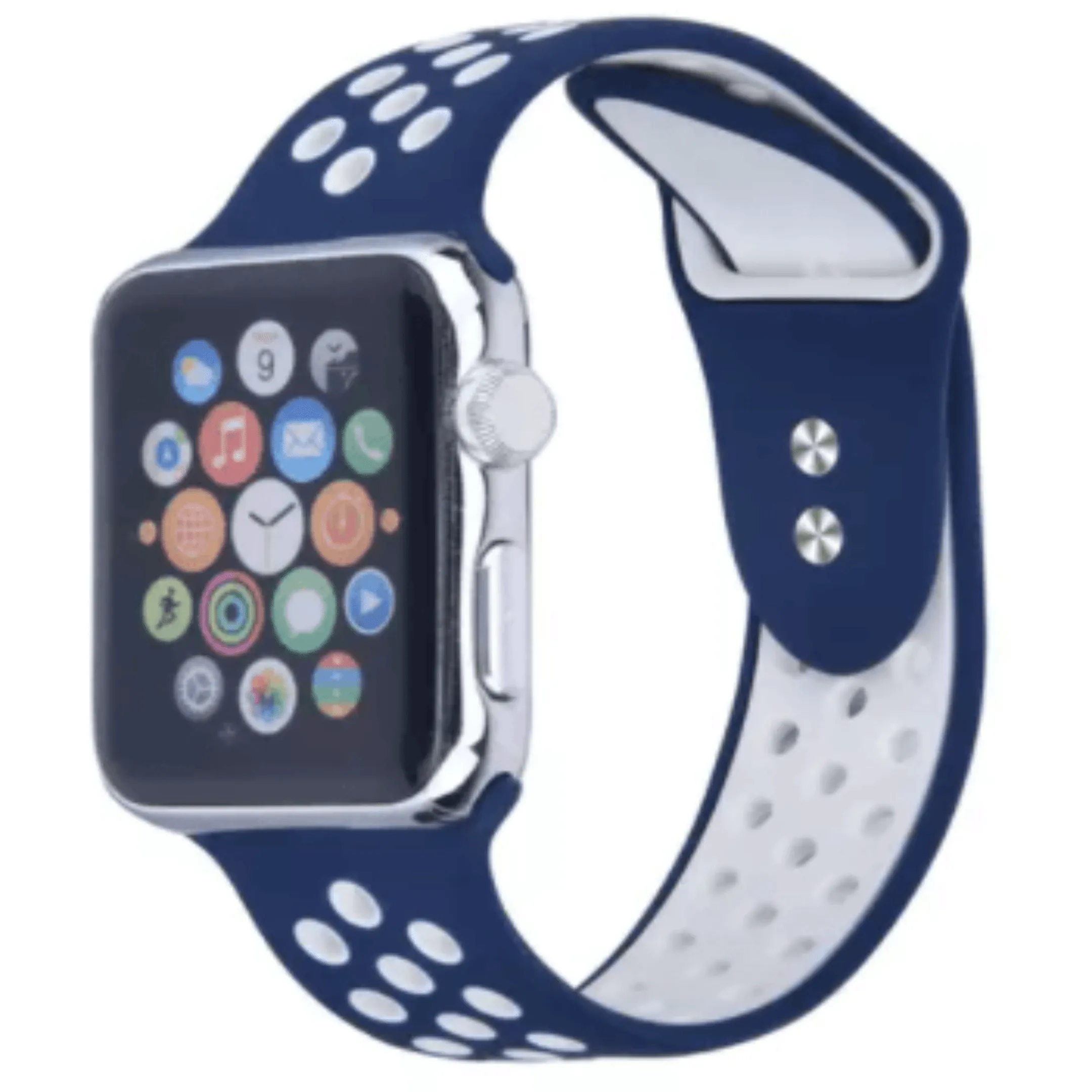 Breathable Silicone Sport Replacement Band for Apple Watch Navy White