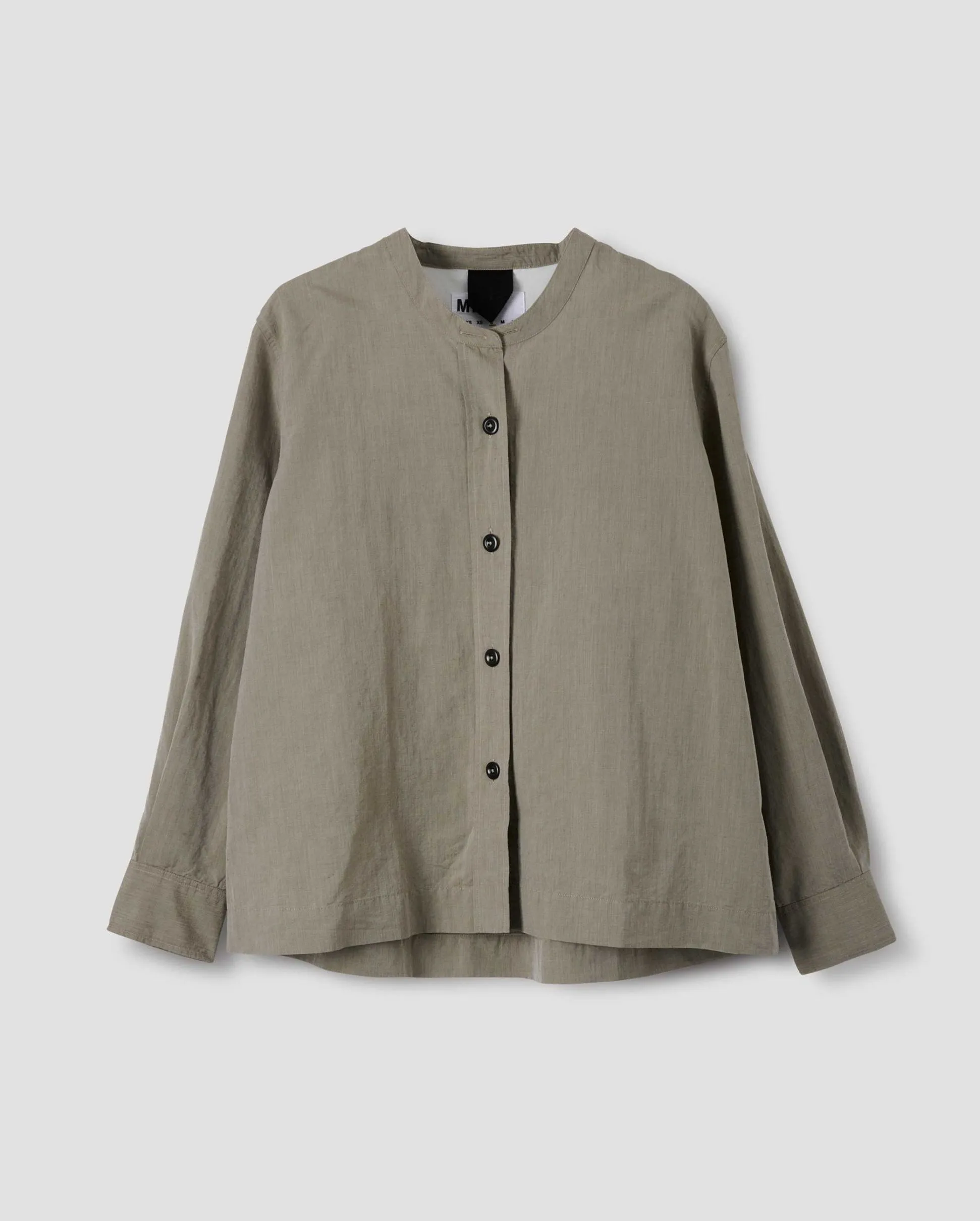 BUTTON THROUGH COLLARLESS SHIRT / FADED KHAKI