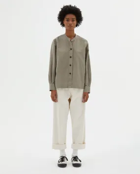 BUTTON THROUGH COLLARLESS SHIRT / FADED KHAKI