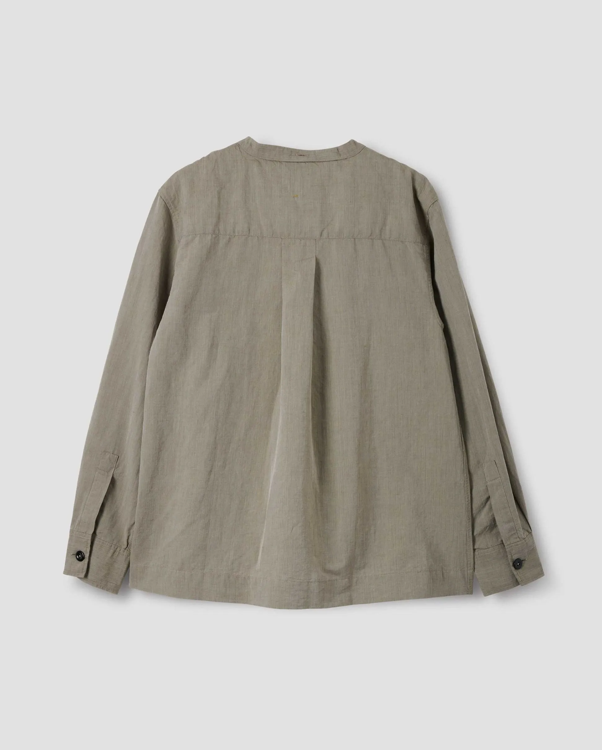 BUTTON THROUGH COLLARLESS SHIRT / FADED KHAKI