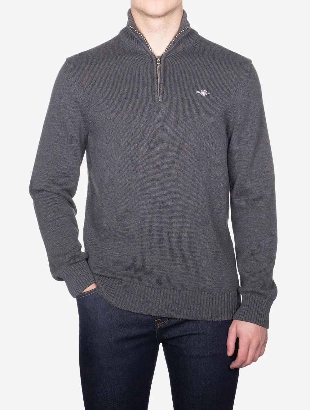 Casual Cotton Half Zip Antracite Melange