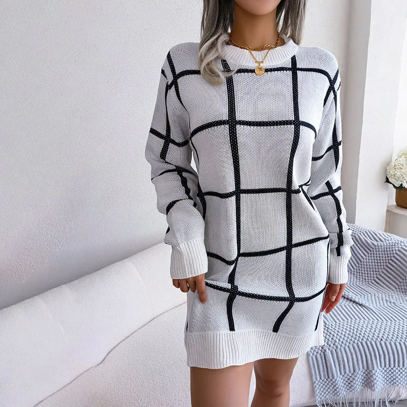 Casual Plaid Knit Dress