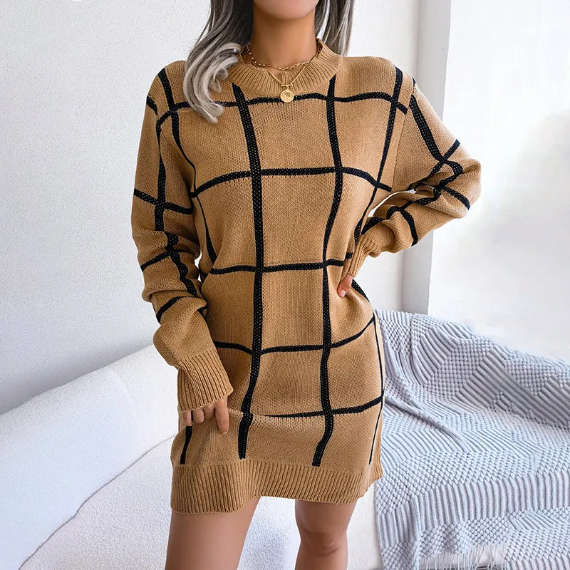 Casual Plaid Knit Dress