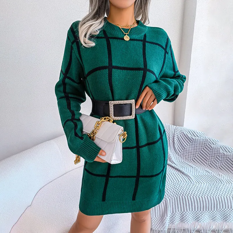 Casual Plaid Knit Dress