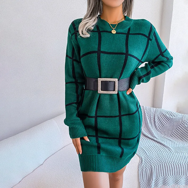 Casual Plaid Knit Dress