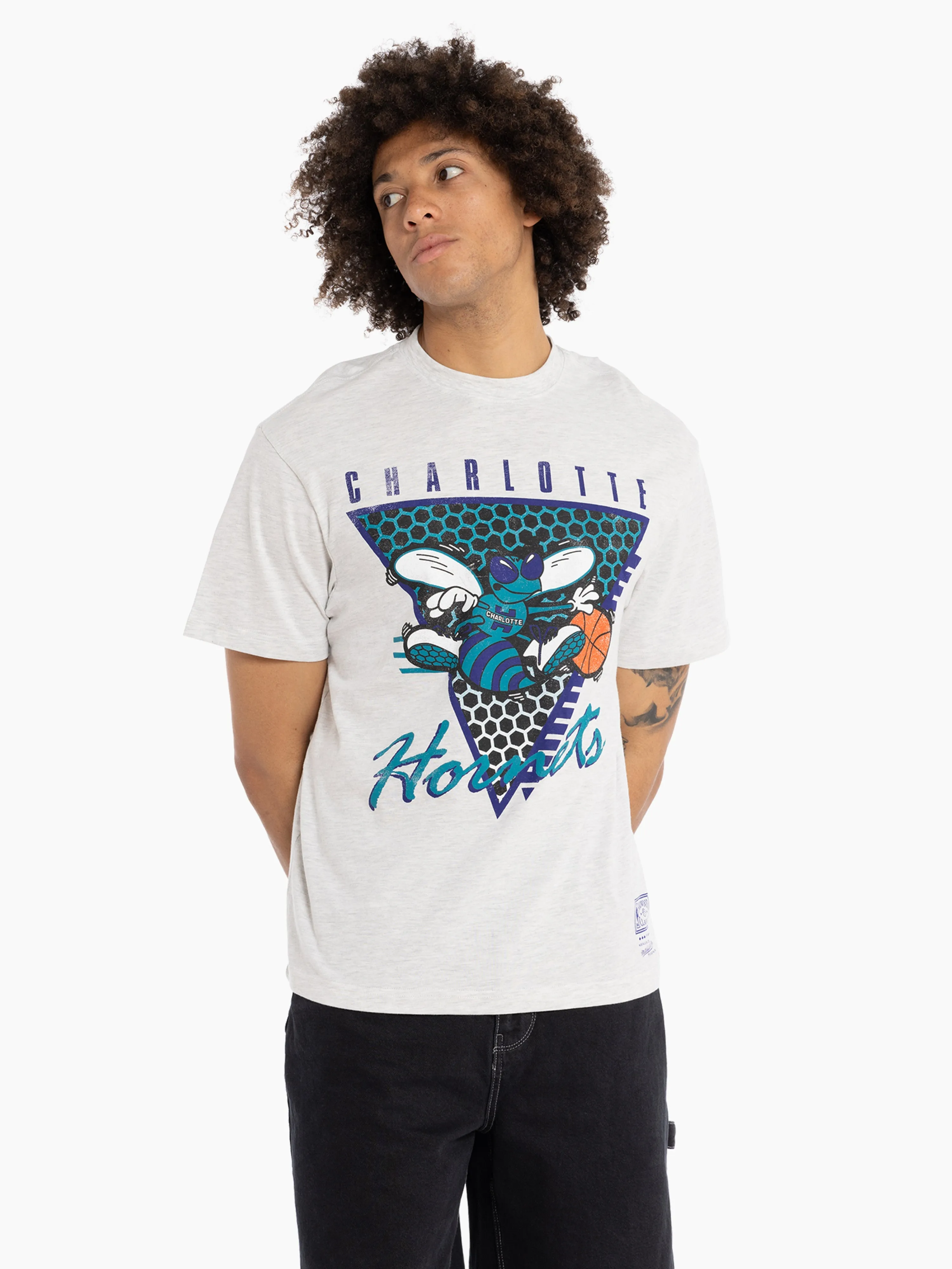 Charlotte Hornets Tri-Logo T-Shirt in Silver Marle