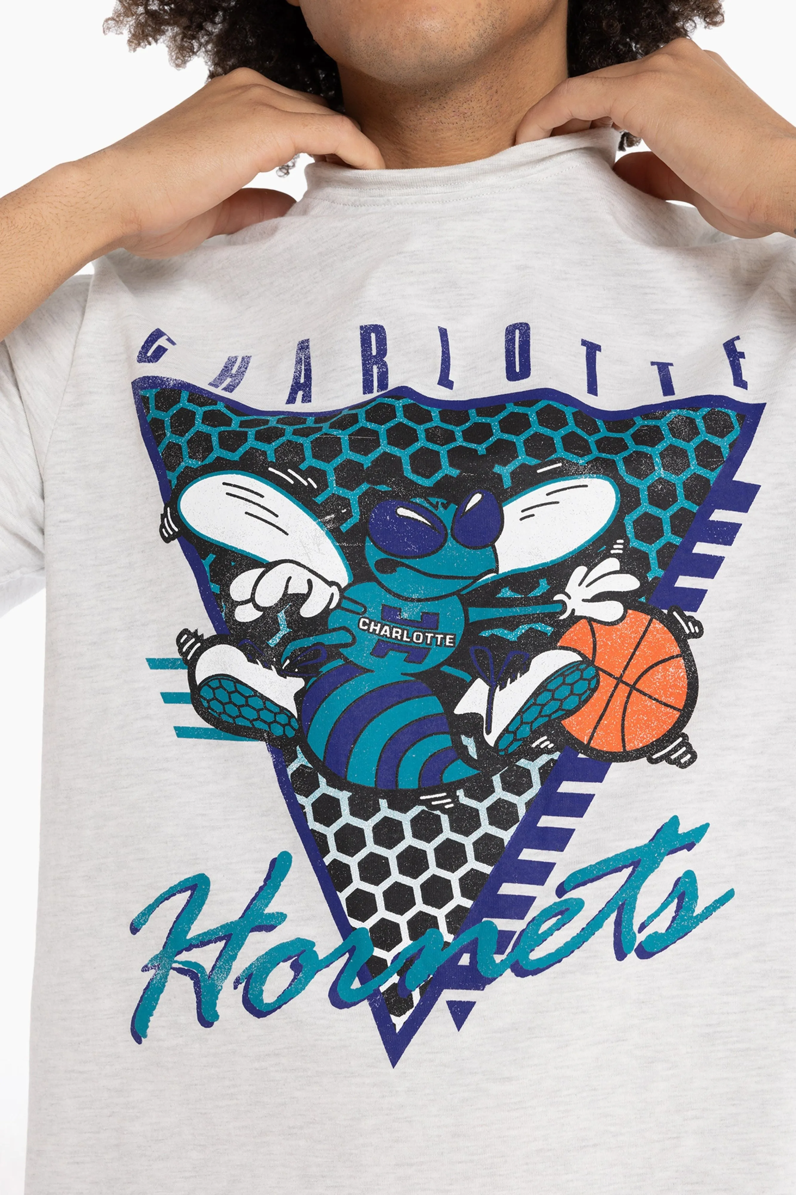 Charlotte Hornets Tri-Logo T-Shirt in Silver Marle