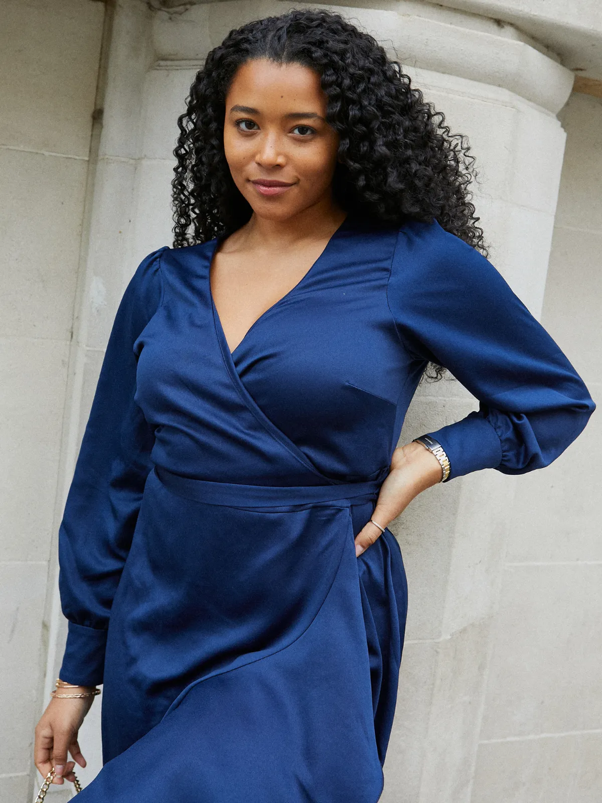 Charlotte Wrap Midi Dress / Navy