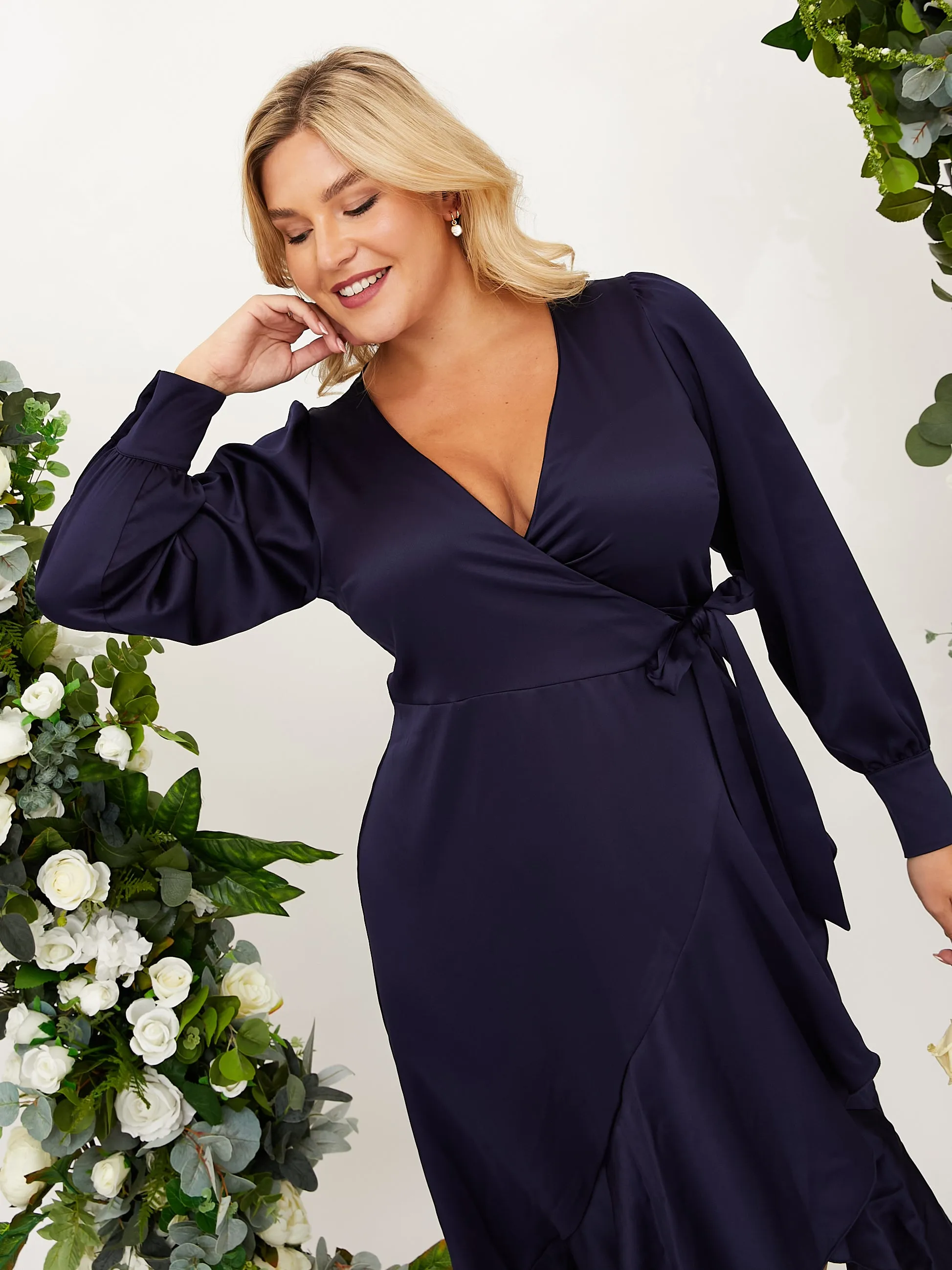 Charlotte Wrap Midi Dress / Navy