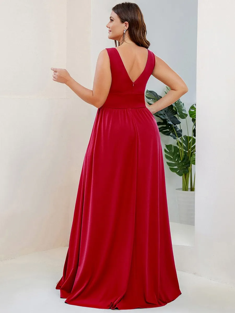 Chiffon High Slit Sleeveless V-Neck Empire Waist Formal Evening Dress